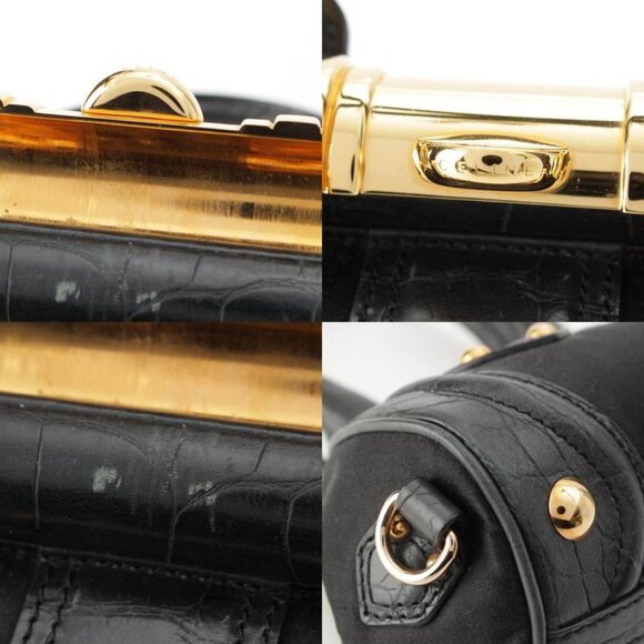 Celine Satin Leather Vintage Triomphe Clasp Croco Shape Press Mini Handbag Black - Picture 9 of 10